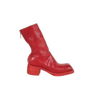GUIDI Artisanal Leather Mid-Calf Boot with Back Zipper Women RED Boots
